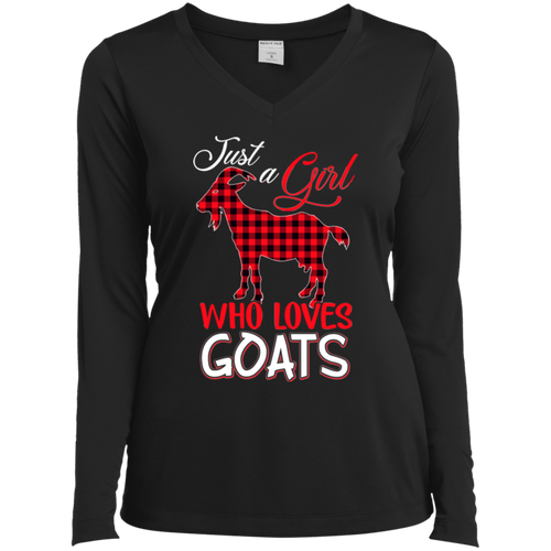 JUST A GIRL WHO LOVES GOATS Ladies' LS Performance V-Neck T-Shirt