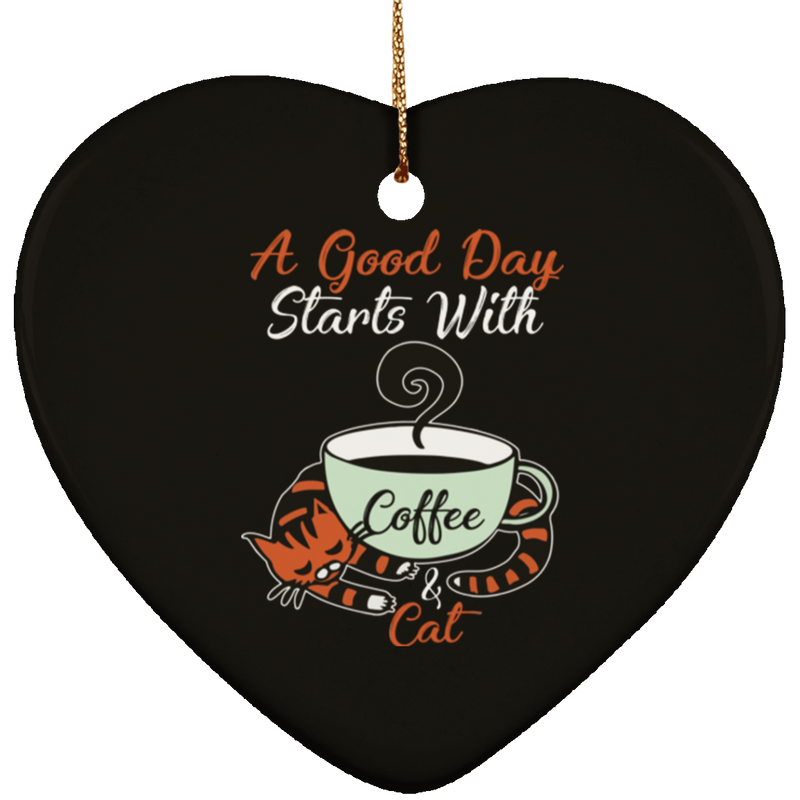 A GOOD DAY STARTS WITH COFFEE Ceramic Heart Ornament