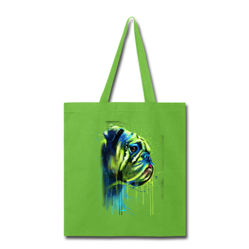 Hand painted BullDogs Tote Bag - lime green
