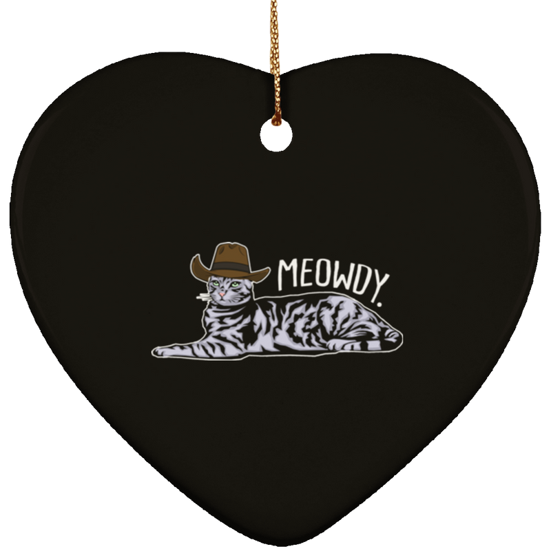 MEOWDY TEXAS CAT Ceramic Heart Ornament