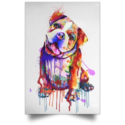 HAND PAINTED BULLDOG Satin Portrait Poster