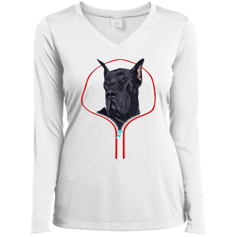 GREAT DANE ZIP-DOWN Ladies' LS Performance V-Neck T-Shirt