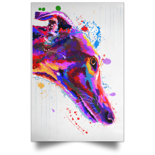 HAND PAINTED GREY HOUND Satin Portrait Poster
