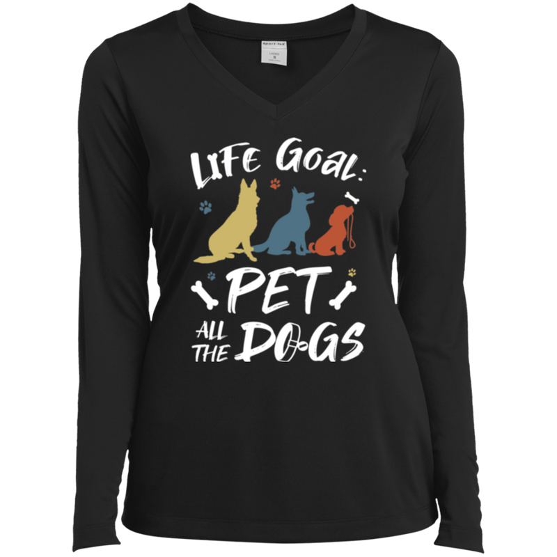 PET ALL THE DOGS Ladies' LS Performance V-Neck T-Shirt