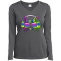 RAINBOW MUSIC CAT Ladies' LS Performance V-Neck T-Shirt