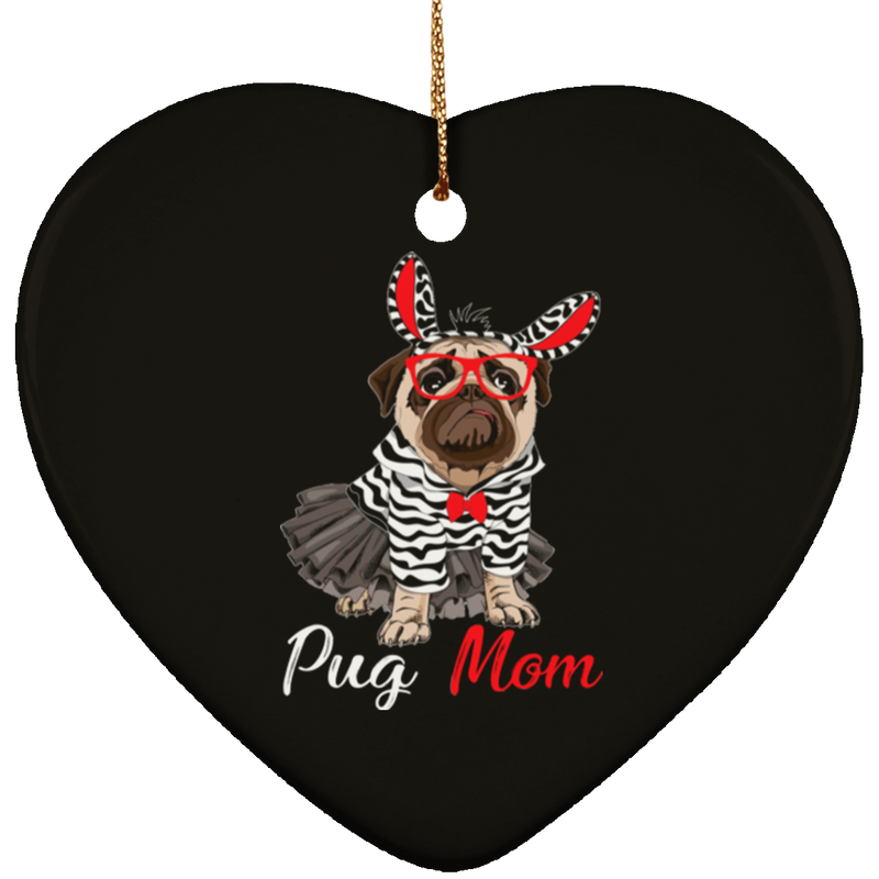 PUG MOM Ceramic Heart Ornament