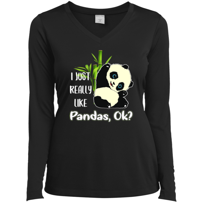 I JUST REALLY LIKE PANDAS Ladies' LS Performance V-Neck T-Shirt