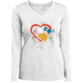 LOVE HEART PAW PRINT Ladies' LS Performance V-Neck T-Shirt