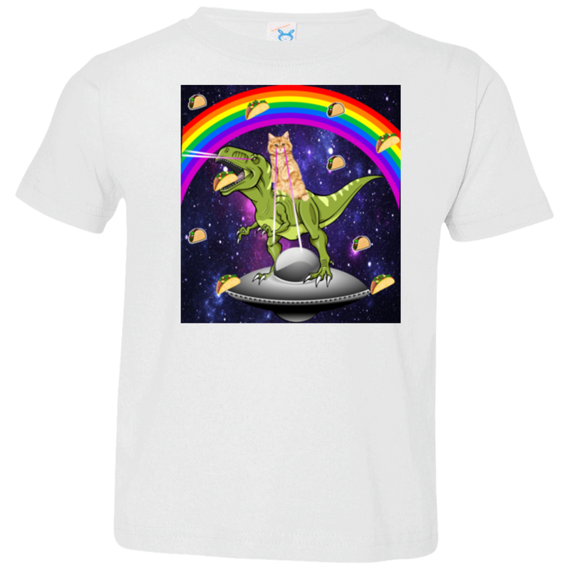 TACO KITTY RAINBOW RIDING T-REX LASER EYED Toddler Jersey T-Shirt