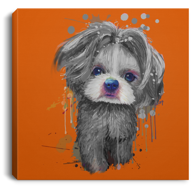 Hand Painted Shih Tzu Square Canvas .75in Frame