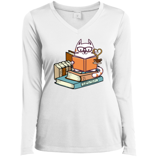 CATS TEA AND BOOKS Ladies' LS Performance V-Neck T-Shirt