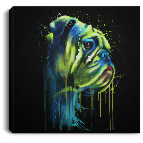 Hand Painted Bull Dog Square Canvas .75in Frame