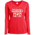 HUSKY MOM FUR LIFE Ladies' LS Performance V-Neck T-Shirt