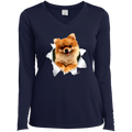 POMERANIAN 3D Ladies' LS Performance V-Neck T-Shirt