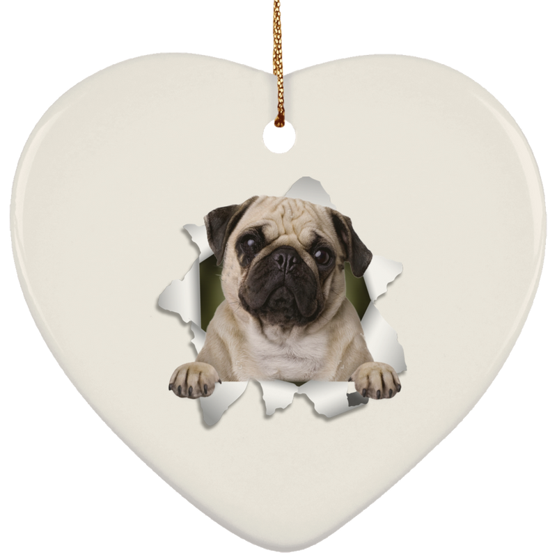 PUG 3D Ceramic Heart Ornament