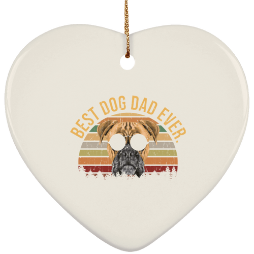 BEST DOG DAD EVER Ceramic Heart Ornament