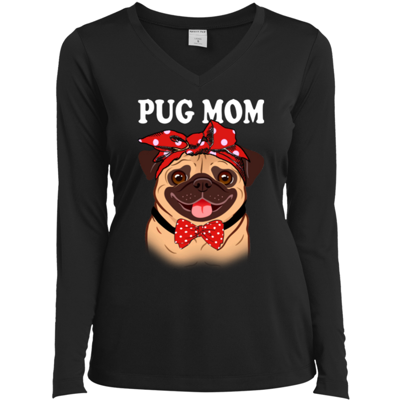 PUG MOM Ladies' LS Performance V-Neck T-Shirt