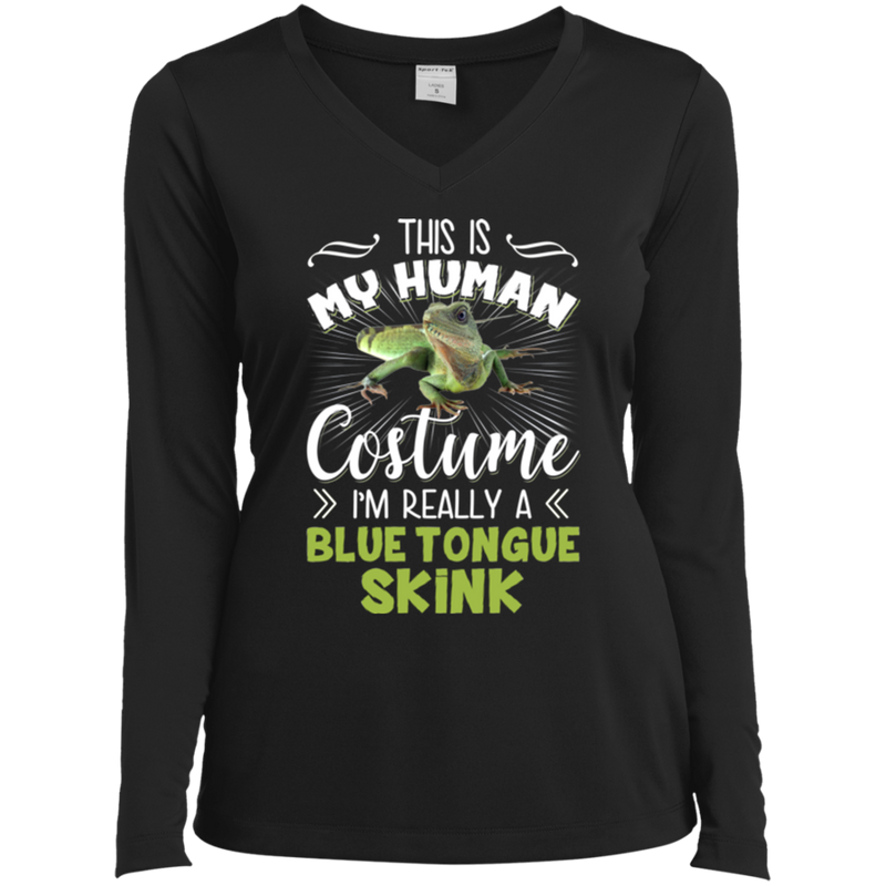 THIS IS MY HUMAN COSTUME Ladies' LS Performance V-Neck T-Shirt