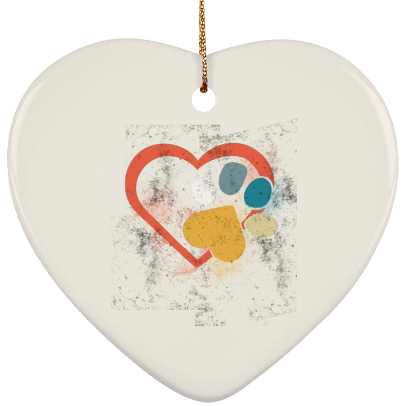 LOVE HEART PAW PRINT Ceramic Heart Ornament