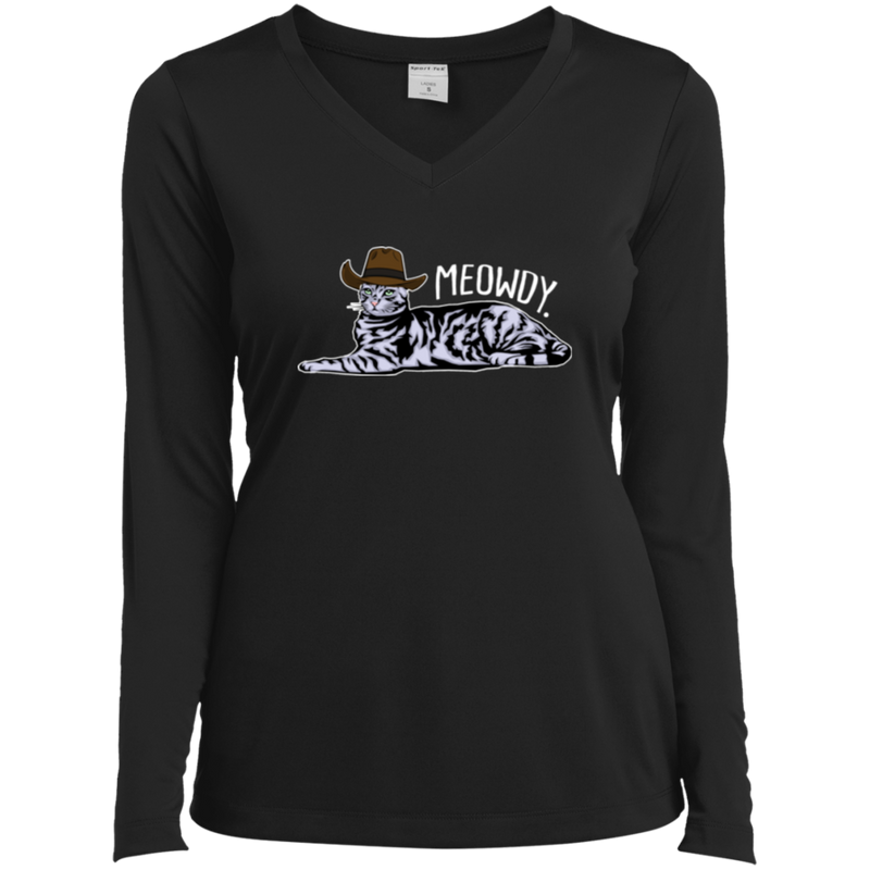 MEOWDY TEXAS CAT Ladies' LS Performance V-Neck T-Shirt