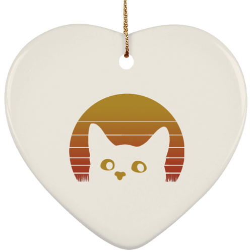 VINTAGE EIGHTIES STYLE CAT Ceramic Heart Ornament