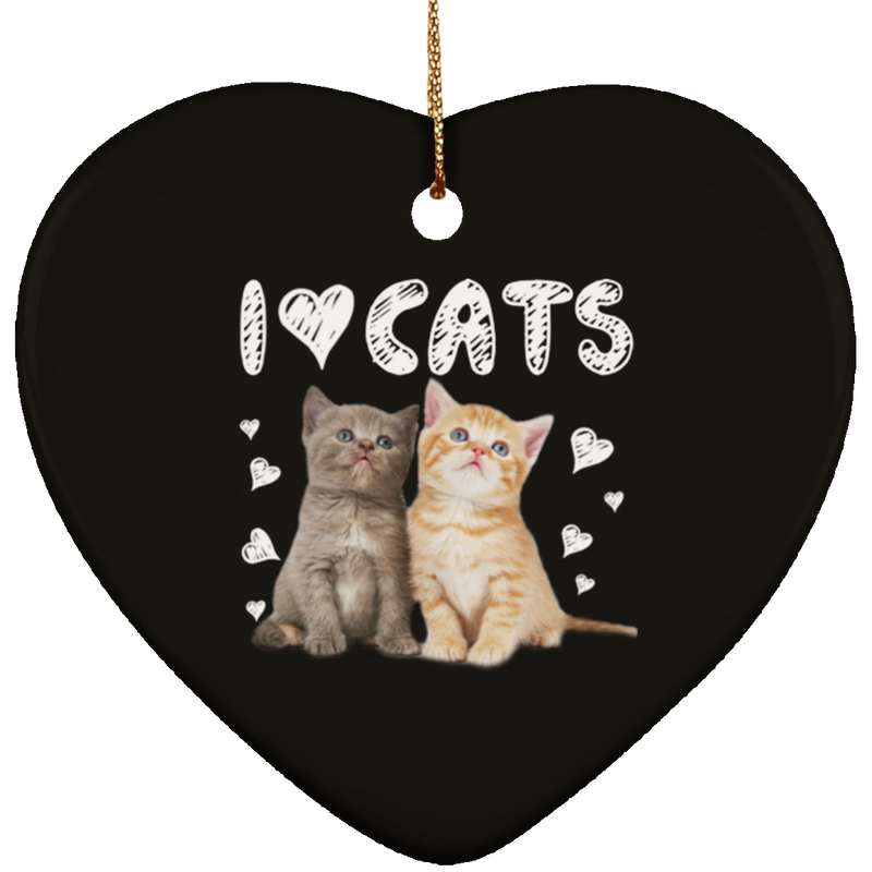 I LOVE CATS Ceramic Heart Ornament