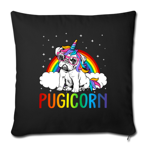 Pugicorn Pug Unicorn T shirt_Girls Kids Space Throw Pillow Cover 17.5” x 17.5” - black