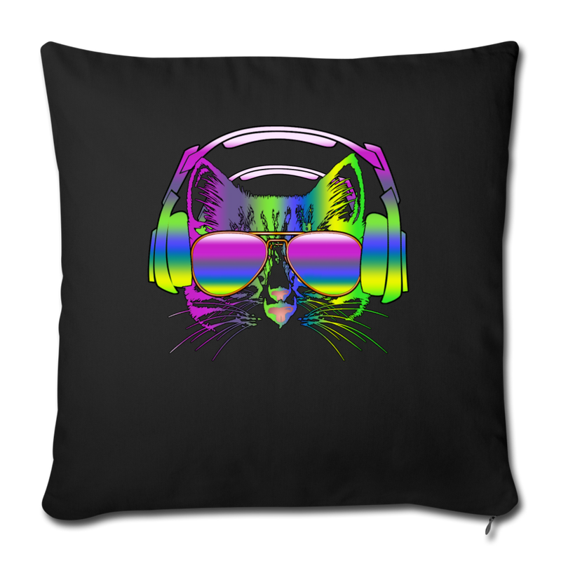 Rainbow Music Cat Throw Pillow Cover 17.5” x 17.5” - black