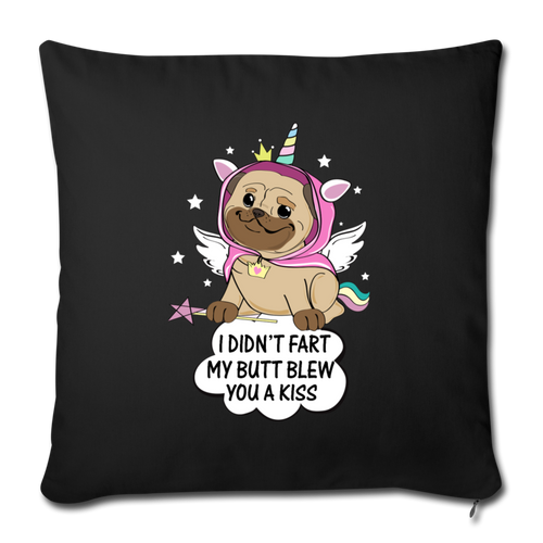 Pug Unicorn Throw Pillow Cover 17.5” x 17.5” - black
