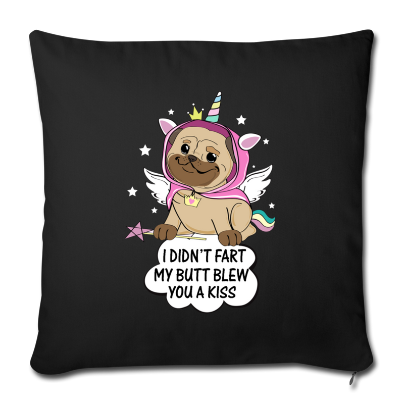 Pug Unicorn Throw Pillow Cover 17.5” x 17.5” - black