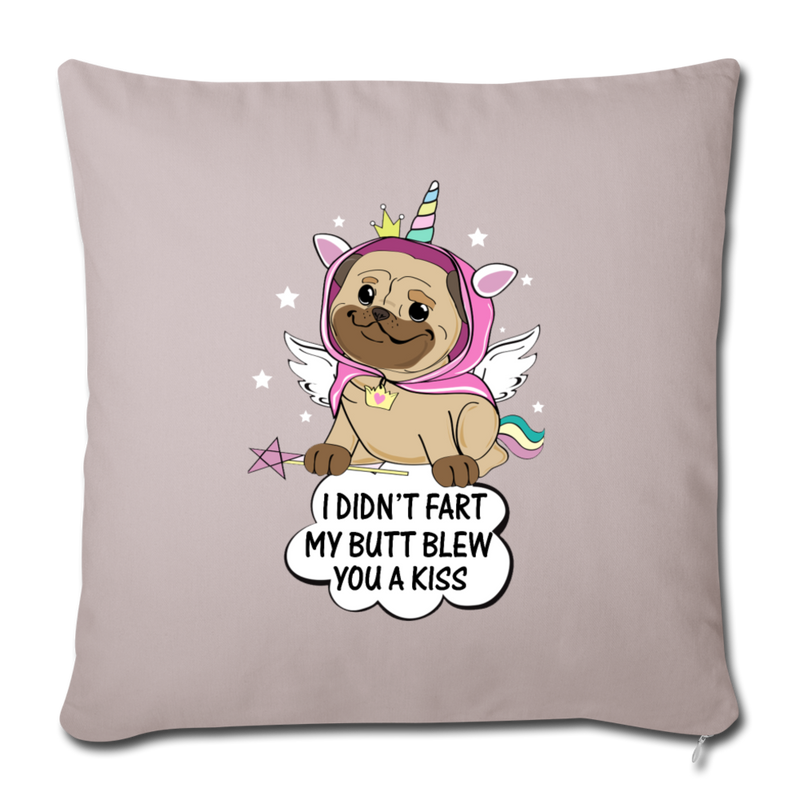 Pug Unicorn Throw Pillow Cover 17.5” x 17.5” - light taupe