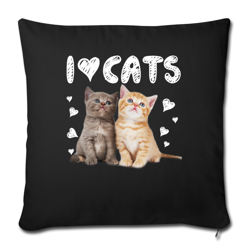 I LOVE CATS Throw Pillow Cover 17.5” x 17.5” - black
