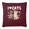 I LOVE CATS Throw Pillow Cover 17.5” x 17.5” - burgundy