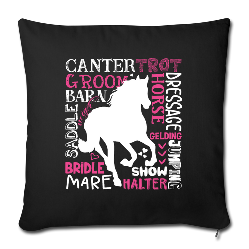 HORSE LOVER Throw Pillow Cover 17.5” x 17.5” - black
