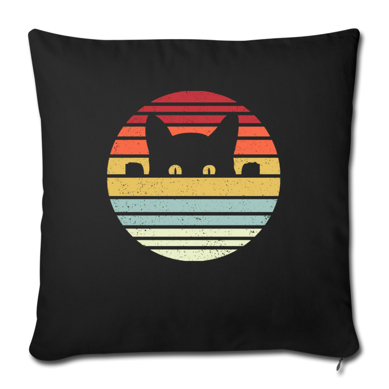Cat Retro Throw Pillow Cover 17.5” x 17.5” - black