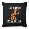 Cats & Wine Throw Pillow Cover 17.5” x 17.5” - black