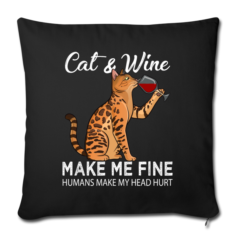 Cats & Wine Throw Pillow Cover 17.5” x 17.5” - black