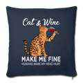 Cats & Wine Throw Pillow Cover 17.5” x 17.5” - navy