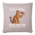 Cats & Wine Throw Pillow Cover 17.5” x 17.5” - light taupe
