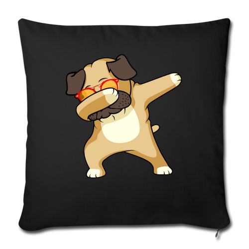 Dabbing Pug Throw Pillow Cover 17.5” x 17.5” - black