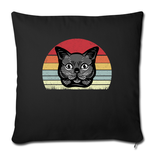 Cat Retro Style Throw Pillow Cover 17.5” x 17.5” - black