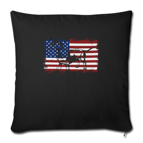American Flag Dachshund Dog Lover 4th of July Throw Pillow Cover 17.5” x 17.5” - black